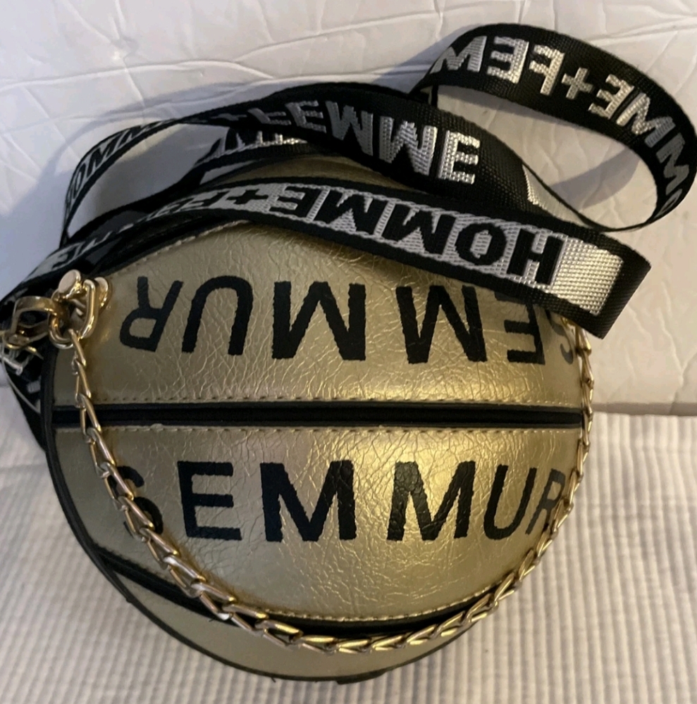 Gold Basketball-Shaped Crossbody Bag